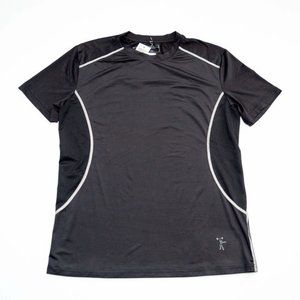 FEATS OF STRENGTH Black Athletic Activewear Running Tee Gray Reflecting Stiching